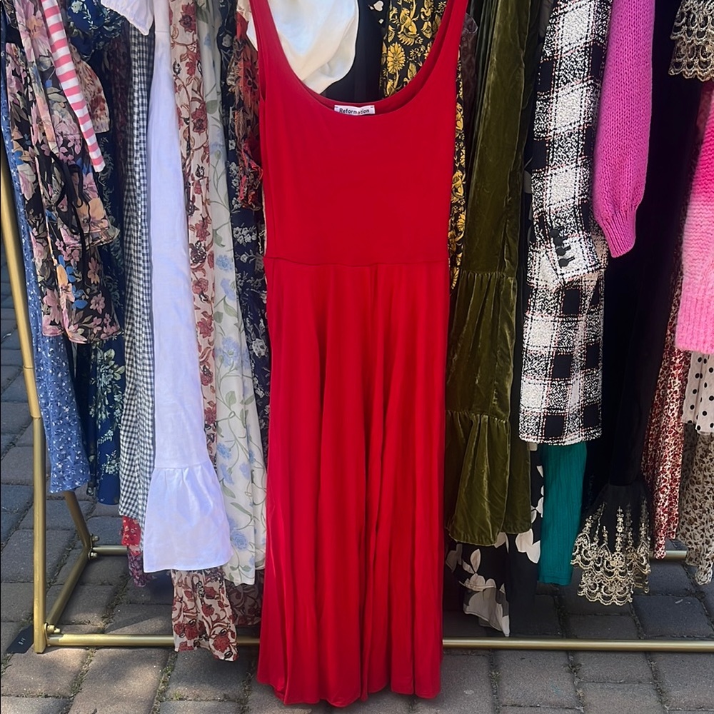 Reformation Red Sleeveless Maxi Sundress